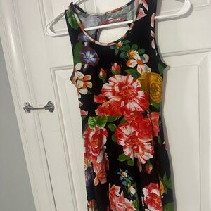 Floral Sleeveless Dress - Black and Multicolor